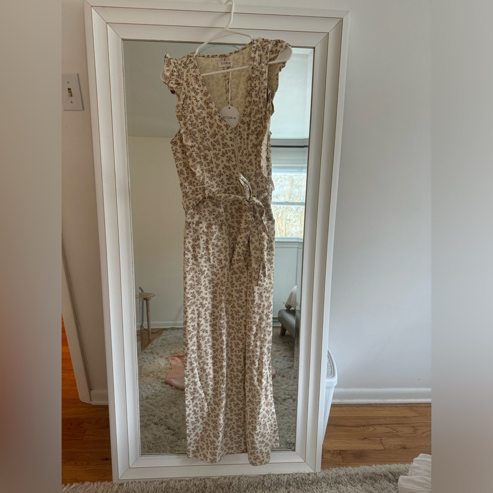 Worth collective floral ruffle sleeve zip front wide leg jumpsuit